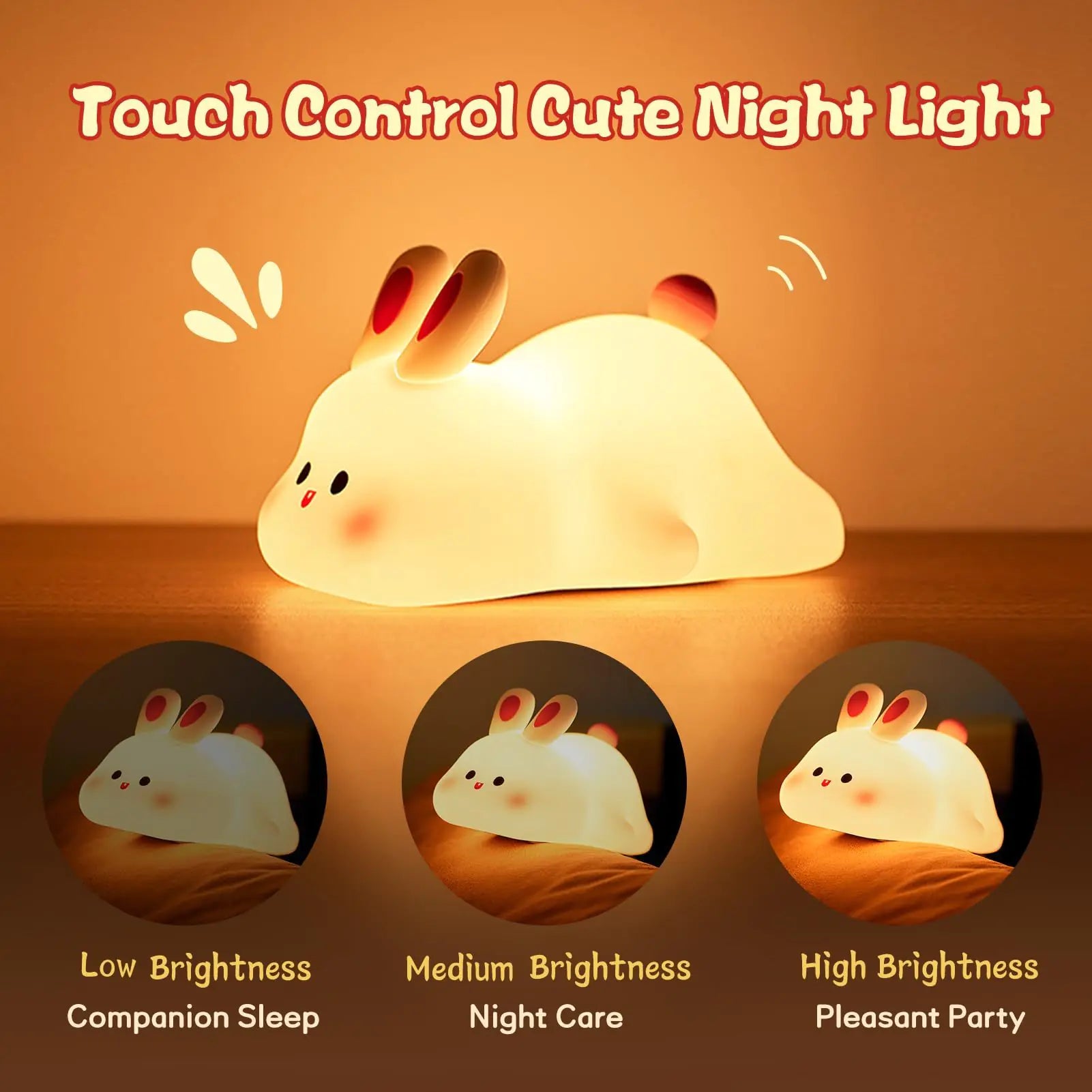 Kid's Nightlights Big Face Rabbit Silicone Night Light Christmas Gift Bedside Lamp